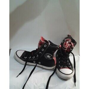 Converse Sneakers, All Star Chuck Taylor High Top Black with Plaid. Rare.